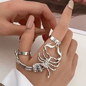 Coolest Silver Scorpion Zircon Crystal Double Finger Ring